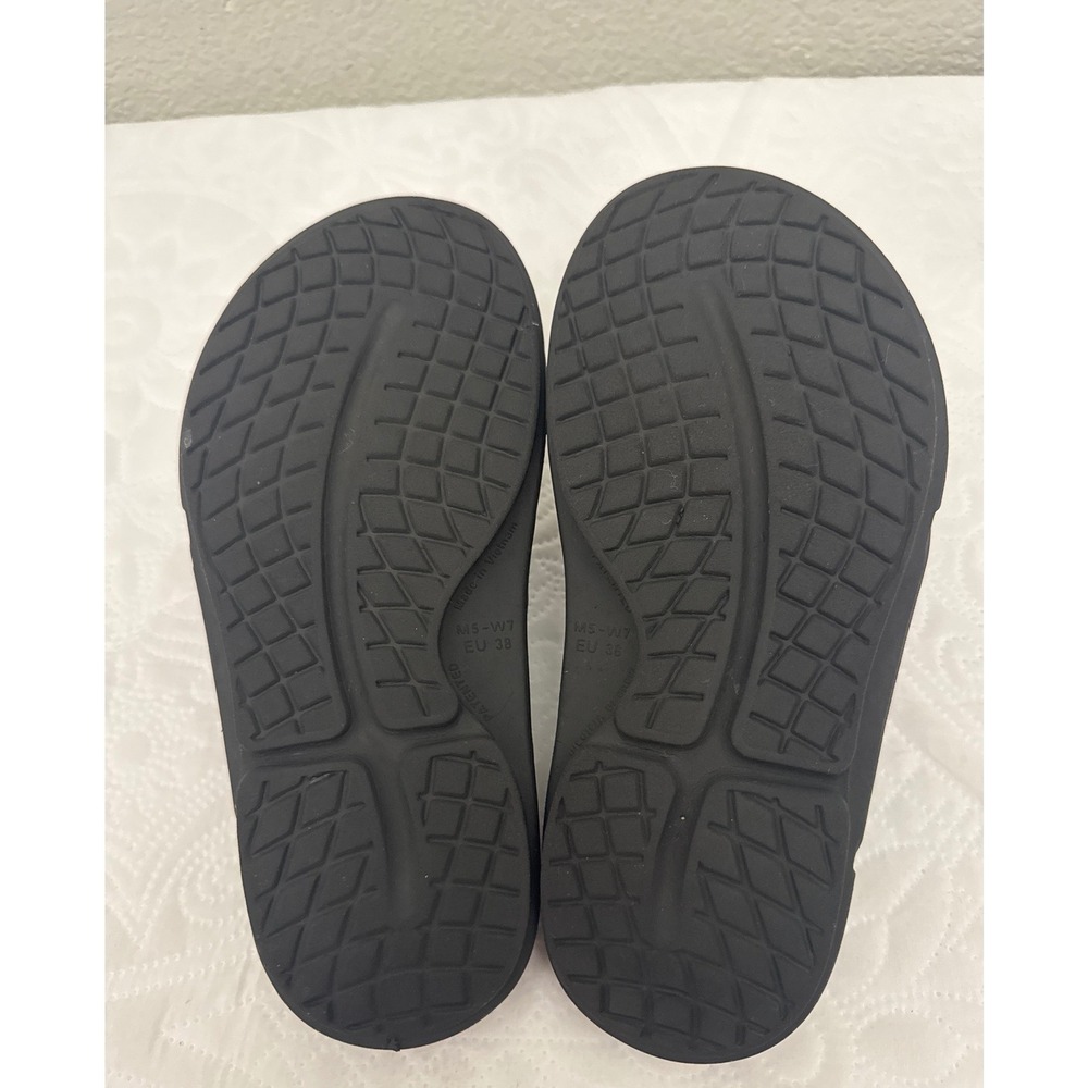 Oofos Slide Sandals Black Blue Adjustable Strap Women's Size 7 - Picture 10 of 13